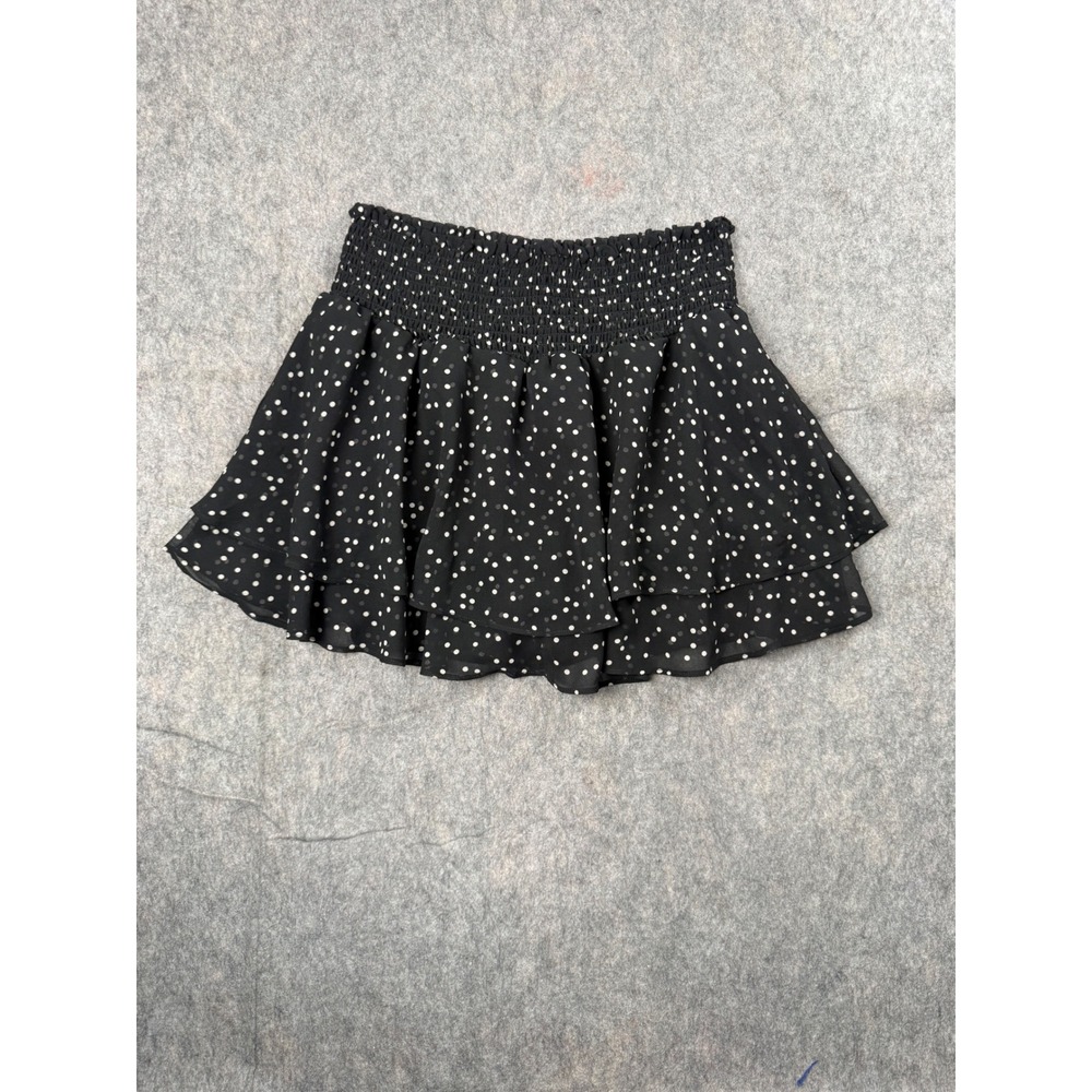 Urban Outfitters Skort Womens M Black Polka Dot Chiffon Ruffle Smocked Boho Mini